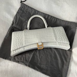 Balenciaga hourglass croc embossed white leather bag